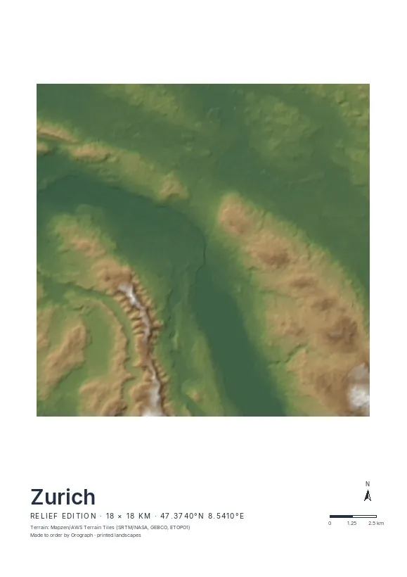 Zurich Map Poster — Relief edition